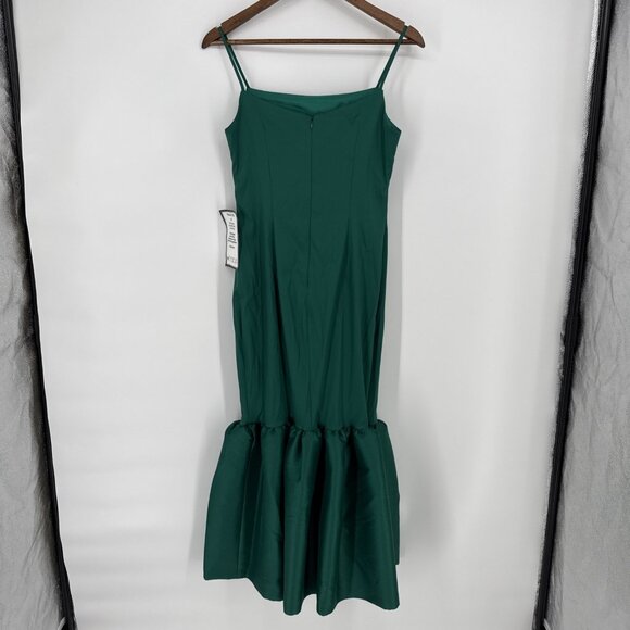 Betsy & Adam Size 2 Green Flounce-Hem Midi Cocktail Party Dress Sleeveless - Picture 6 of 10